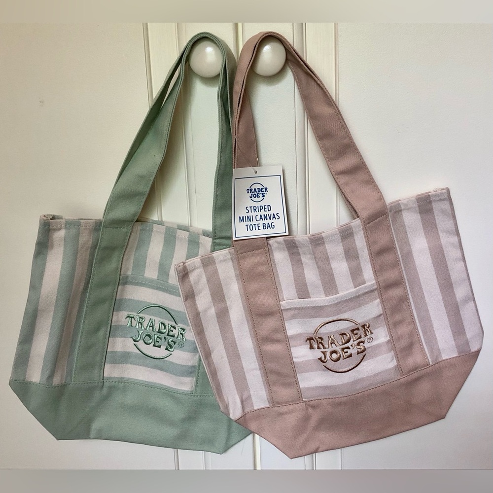 TWO Trader Joe’s Mint and Tan canvas tote bags